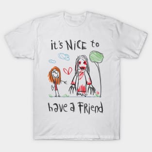 Chilling Companionship: A Friend in Horror's Art - Horror Kid Drawing T-Shirt